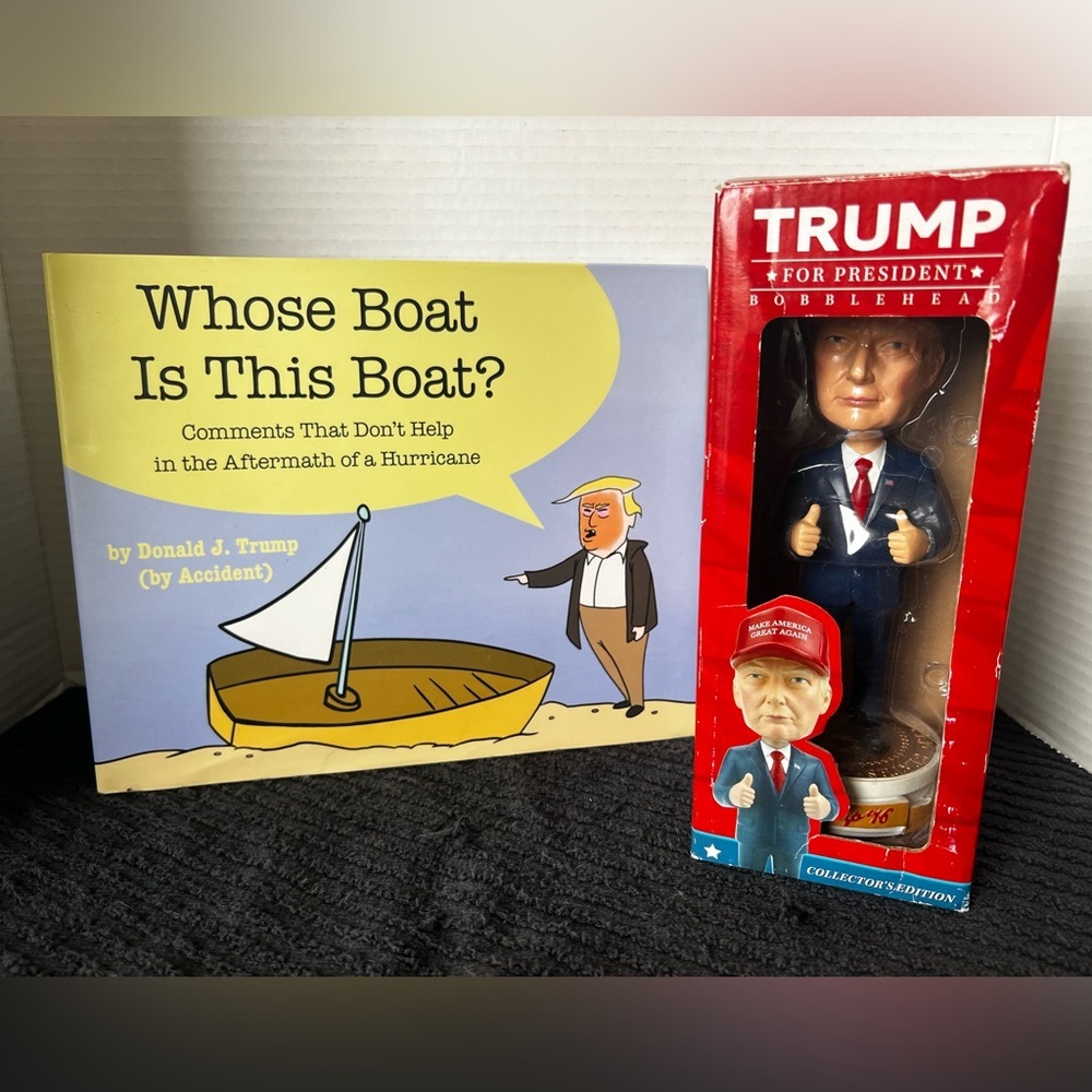 DONALD TRUMP ‘16  MAGA BOBBLEHEAD & “Whose Boat Is This Boat?” Book